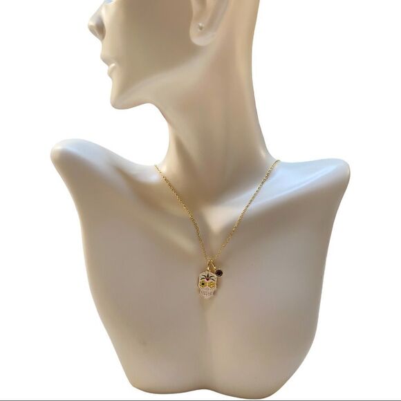 Rae Dunn Sugar Skull Necklace on delicate gold toned chain. - Picture 4 of 5